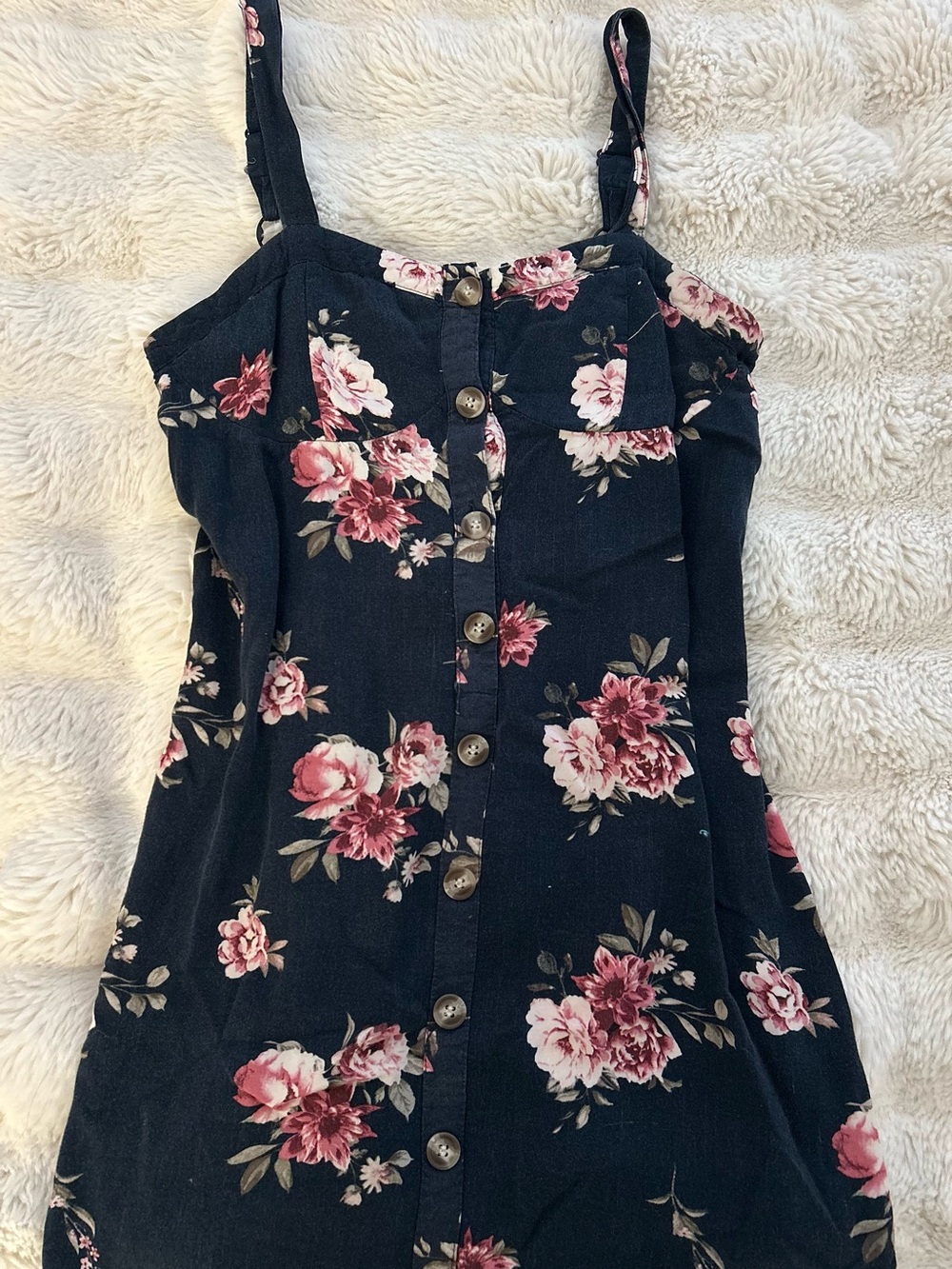 American Eagle Outfitters Navy Floral Button-Front Dress